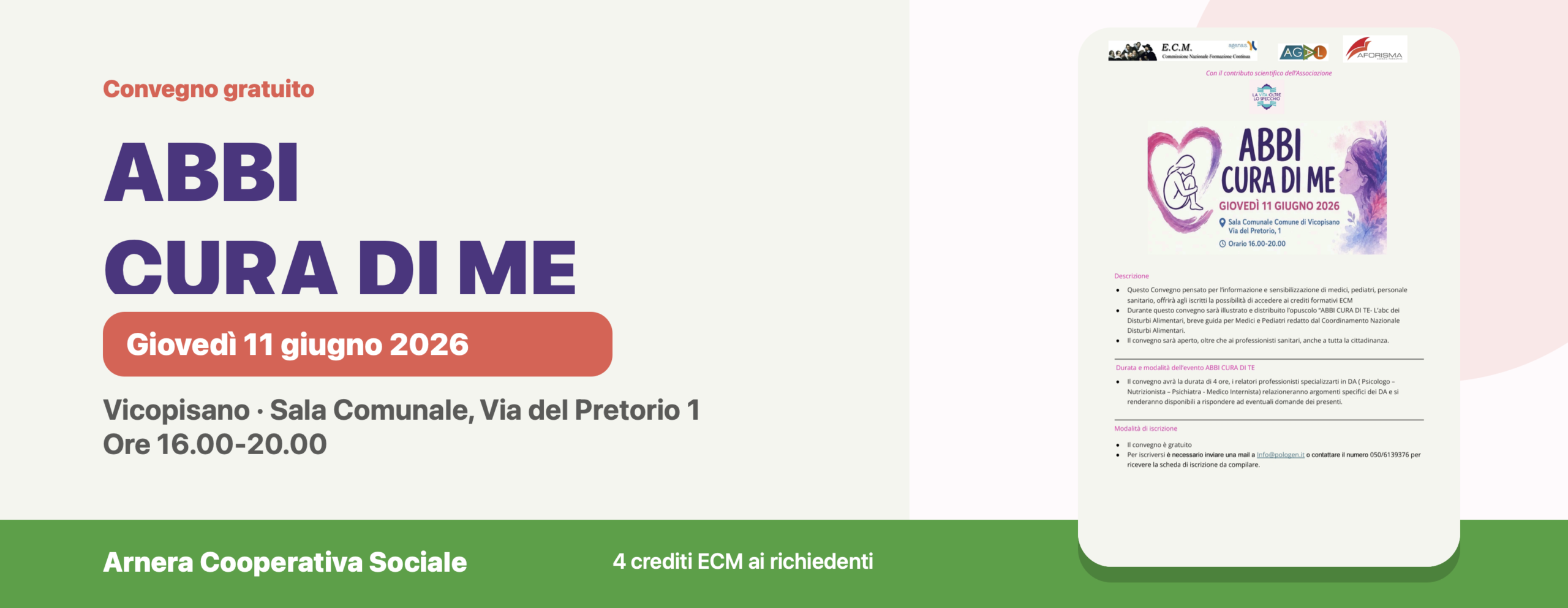 Banner del convegno Abbi cura di me, giovedi 11 giugno 2026 a Vicopisano