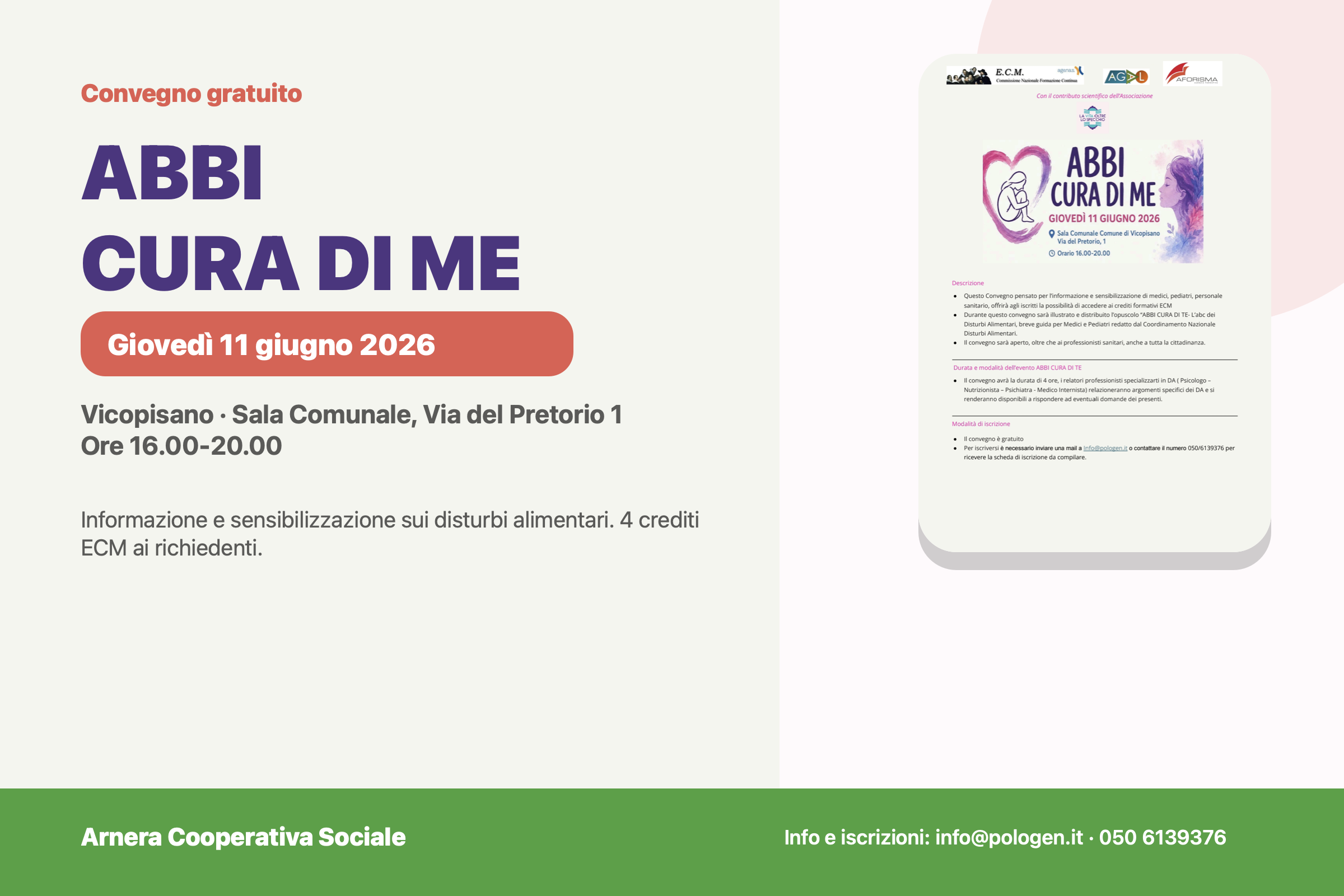 Immagine della news Abbi cura di me, convegno gratuito a Vicopisano