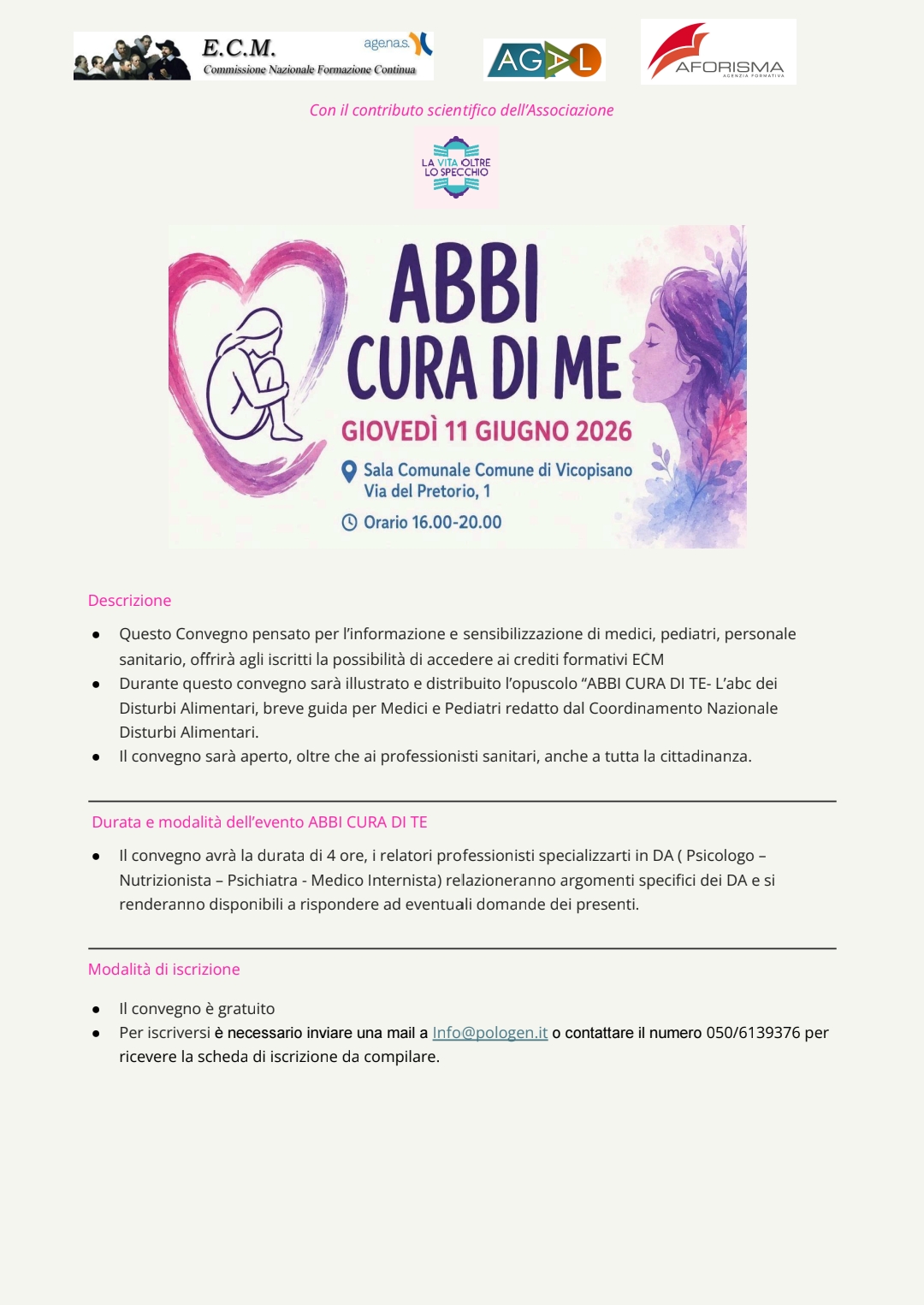 Locandina del convegno Abbi cura di me